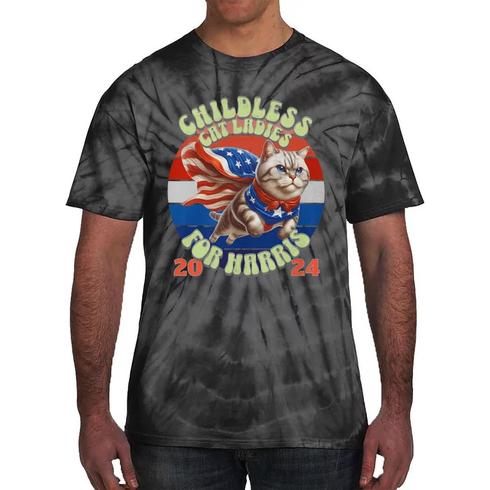 Kamala Childless Cat Ladies For Harris 2024 Tie-Dye T-Shirt