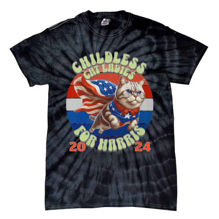 Kamala Childless Cat Ladies For Harris 2024 Tie-Dye T-Shirt