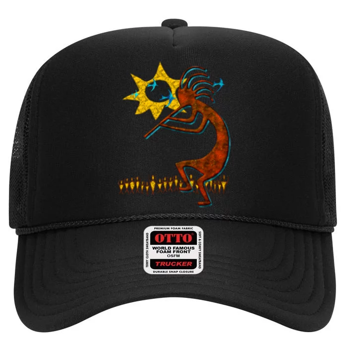 Kokopelli Concert Cool Fashion Native American High Crown Mesh Trucker Hat