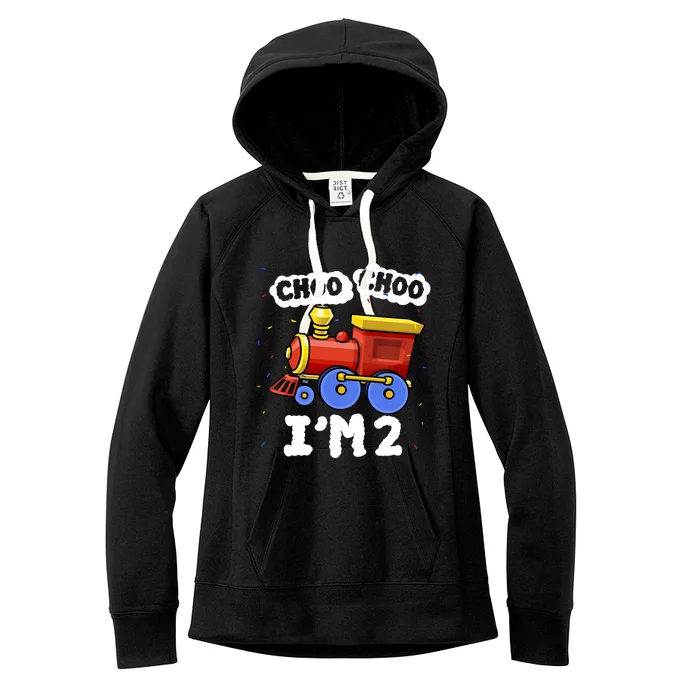 Kids Choo Choo Im 2 Train 2nd Birthday Decoration Party Women's Fleece Hoodie