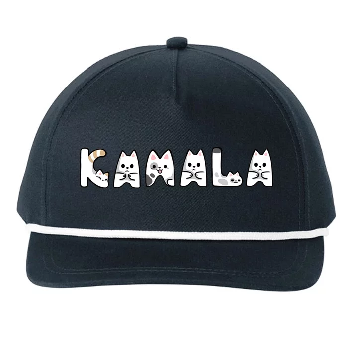 Kamala Cute Cat Lettering Alphabet Cat Lady Support Harris Snapback Five-Panel Rope Hat