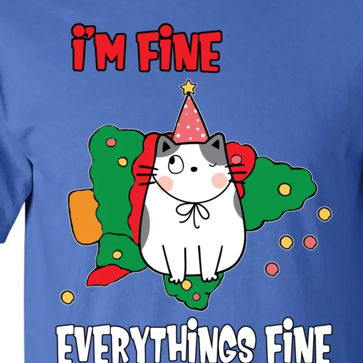 Kitty Cat Christmas Tree IM Fine Okay Funny Family Xmas Cute Gift Tall T-Shirt