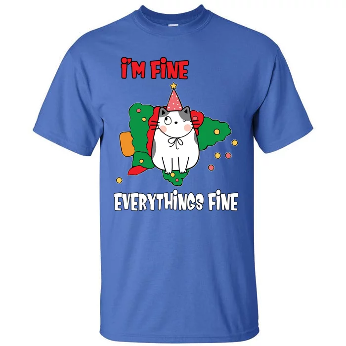 Kitty Cat Christmas Tree IM Fine Okay Funny Family Xmas Cute Gift Tall T-Shirt