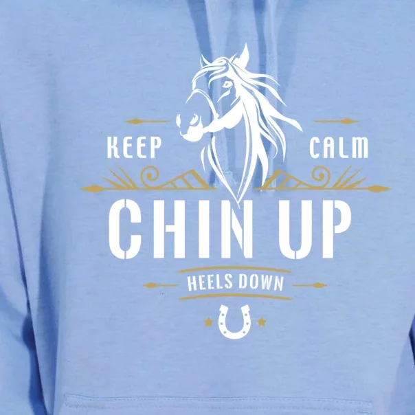 Keep Calm Chin Up Heels Down Gift Funny Horse Horseback Riding Great Gift Unisex Surf Hoodie