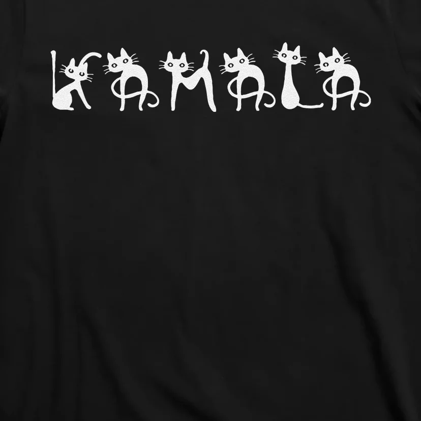 Kamala Cat Cute Cat Shaped Font Letters Subtle Comma La T-Shirt