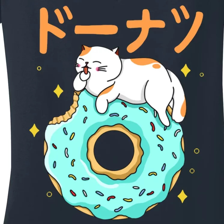 Kawaii Cat Donut Women's V-Neck T-Shirt