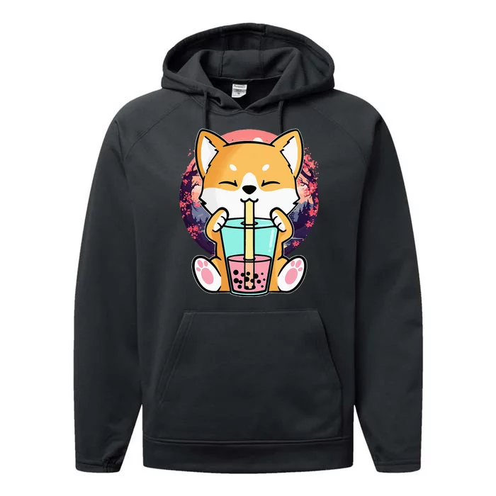 Kawaii Corgi Dog Bubble Tea Boba Anime Neko Japanese Performance Fleece Hoodie