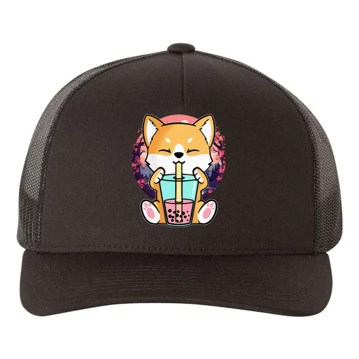 Kawaii Corgi Dog Bubble Tea Boba Anime Neko Japanese Yupoong Adult 5-Panel Trucker Hat