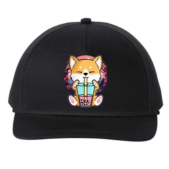 Kawaii Corgi Dog Bubble Tea Boba Anime Neko Japanese Snapback Five-Panel Rope Hat