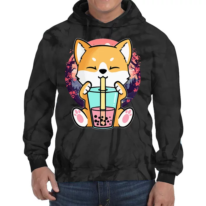 Kawaii Corgi Dog Bubble Tea Boba Anime Neko Japanese Tie Dye Hoodie