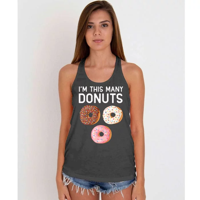 Kids Cute Donut 3rd Birthday Im This Many Donuts 3 Year Old Women's Knotted Racerback Tank