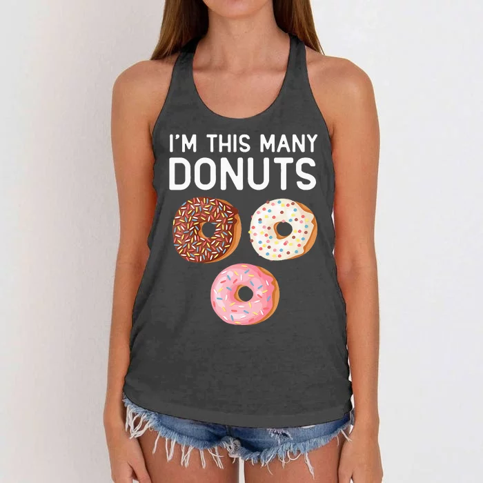 Kids Cute Donut 3rd Birthday Im This Many Donuts 3 Year Old Women's Knotted Racerback Tank