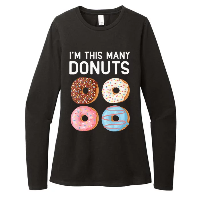 Kids Cute Donut 4th Birthday Im This Many Donuts 4 Year Old Womens CVC Long Sleeve Shirt