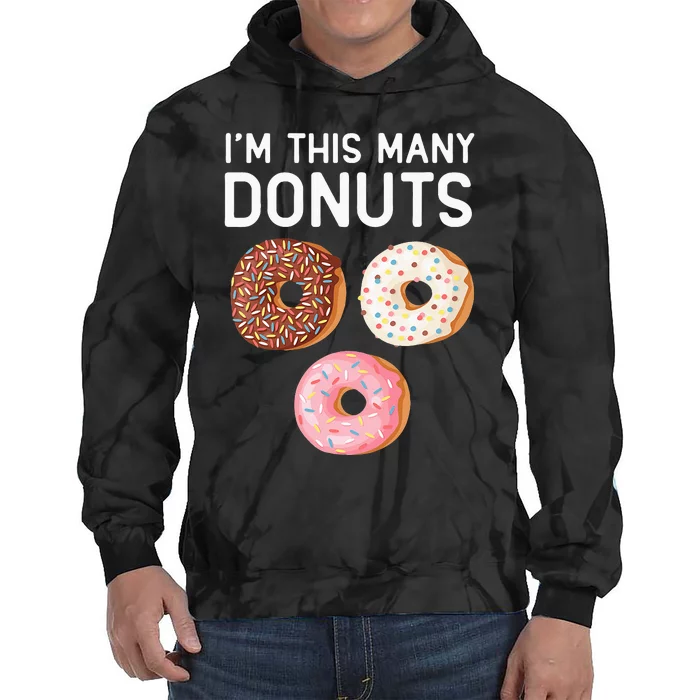 Kids Cute Donut 3rd Birthday Im This Many Donuts 3 Year Old Tie Dye Hoodie