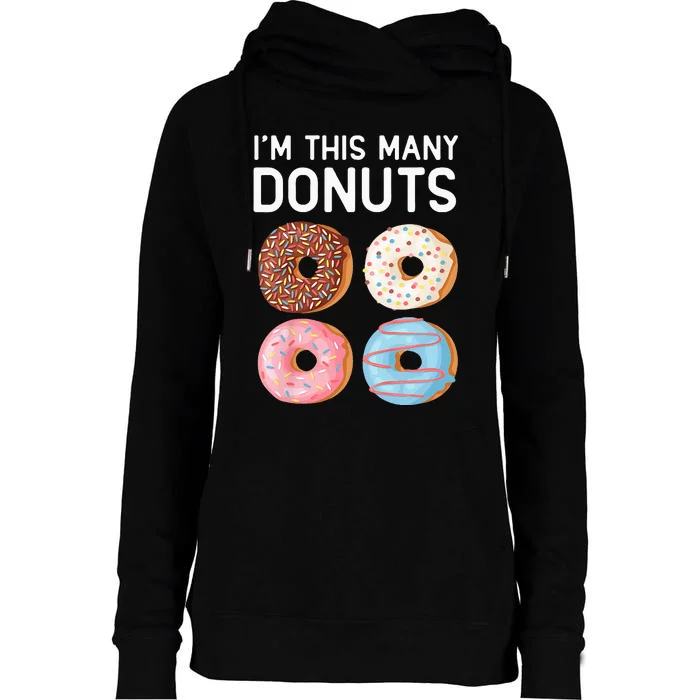 Kids Cute Donut 4th Birthday Im This Many Donuts 4 Year Old Womens Funnel Neck Pullover Hood