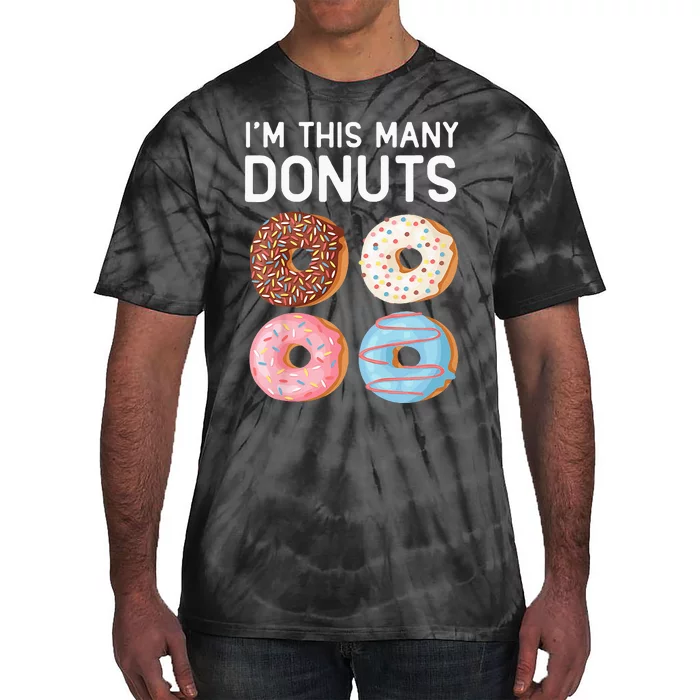 Kids Cute Donut 4th Birthday Im This Many Donuts 4 Year Old Tie-Dye T-Shirt