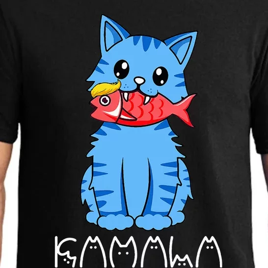 Kamala Cat Eat Fish Funny Harris Trump 2024 Pajama Set