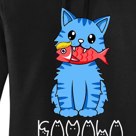 Kamala Cat Eat Fish Funny Harris Trump 2024 Women's Pullover Hoodie