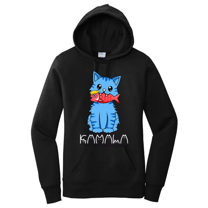 Kamala Cat Eat Fish Funny Harris Trump 2024 Women's Pullover Hoodie