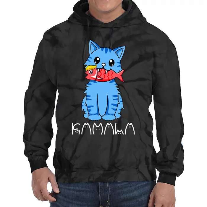 Kamala Cat Eat Fish Funny Harris Trump 2024 Tie Dye Hoodie