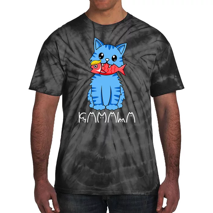 Kamala Cat Eat Fish Funny Harris Trump 2024 Tie-Dye T-Shirt