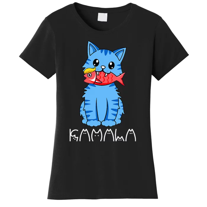 Kamala Cat Eat Fish Funny Harris Trump 2024 Women's T-Shirt