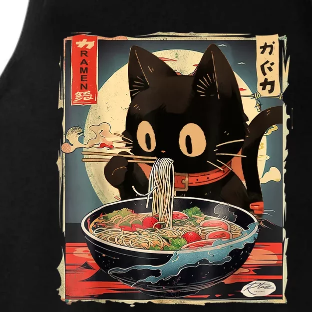 Kawaii Cat Eating Ramen Noodles Anime Gift Teens Ladies Tri-Blend Wicking Tank