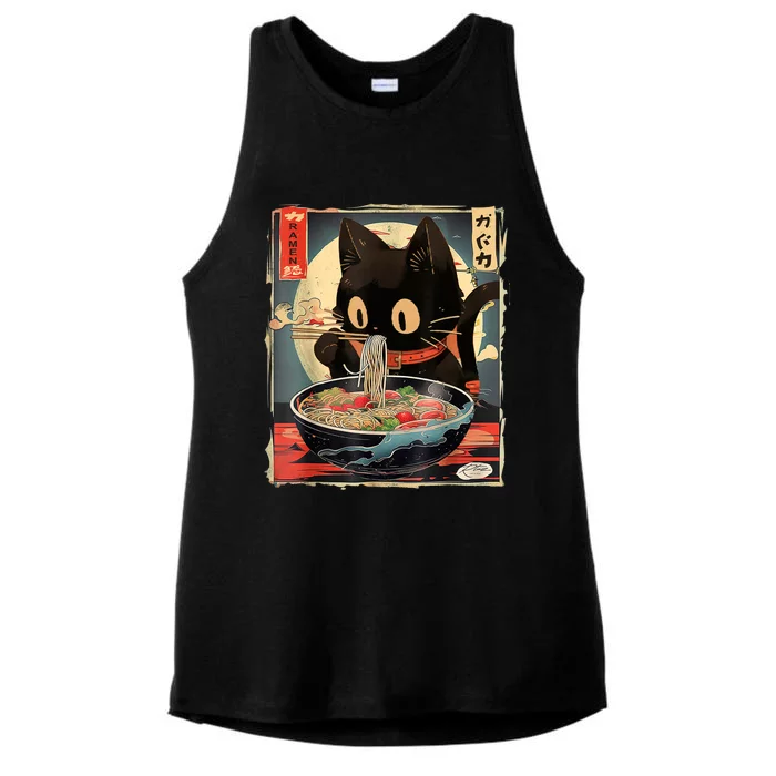 Kawaii Cat Eating Ramen Noodles Anime Gift Teens Ladies Tri-Blend Wicking Tank