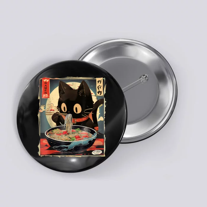 Kawaii Cat Eating Ramen Noodles Anime Gift Teens Button