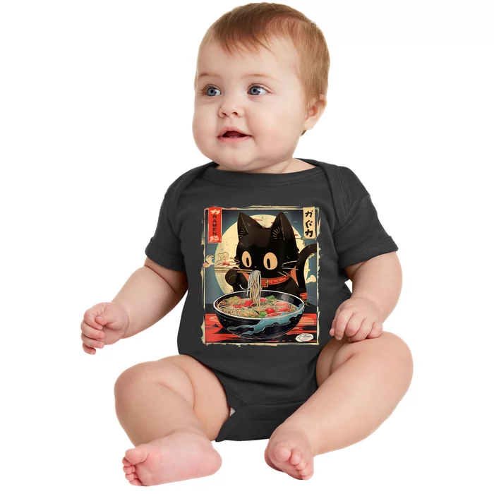 Kawaii Cat Eating Ramen Noodles Anime Gift Teens Baby Bodysuit