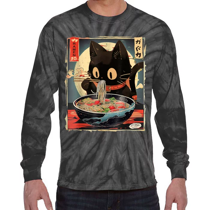 Kawaii Cat Eating Ramen Noodles Anime Gift Teens Tie-Dye Long Sleeve Shirt