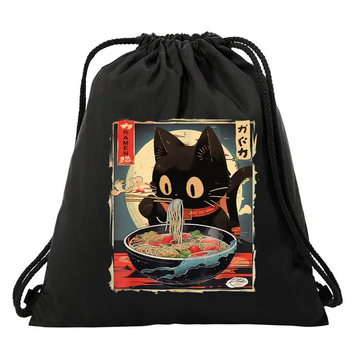 Kawaii Cat Eating Ramen Noodles Anime Gift Girl Teens Drawstring Bag