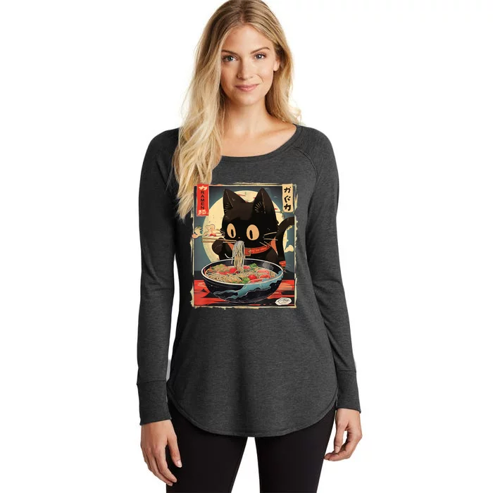 Kawaii Cat Eating Ramen Noodles Anime Gift Girl Teens Women's Perfect Tri Tunic Long Sleeve Shirt