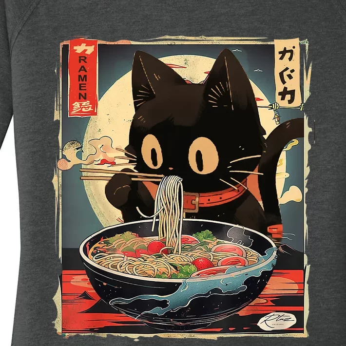 Kawaii Cat Eating Ramen Noodles Anime Gift Girl Teens Women's Perfect Tri Tunic Long Sleeve Shirt