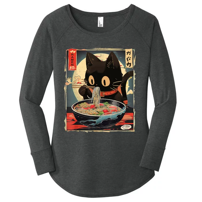 Kawaii Cat Eating Ramen Noodles Anime Gift Girl Teens Women's Perfect Tri Tunic Long Sleeve Shirt