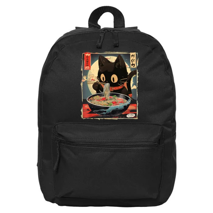 Kawaii Cat Eating Ramen Noodles Anime Gift Girl Teens 16 in Basic Backpack