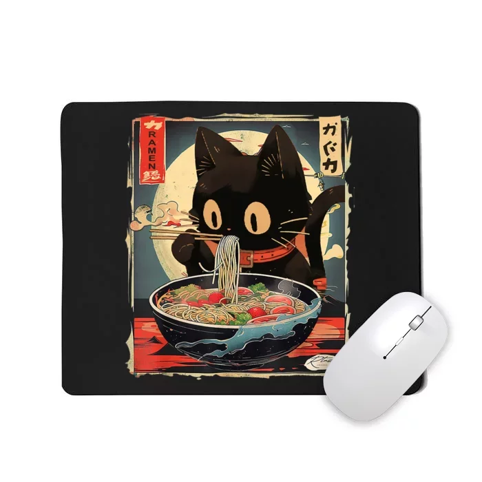 Kawaii Cat Eating Ramen Noodles Anime Gift Girl Teens Mousepad