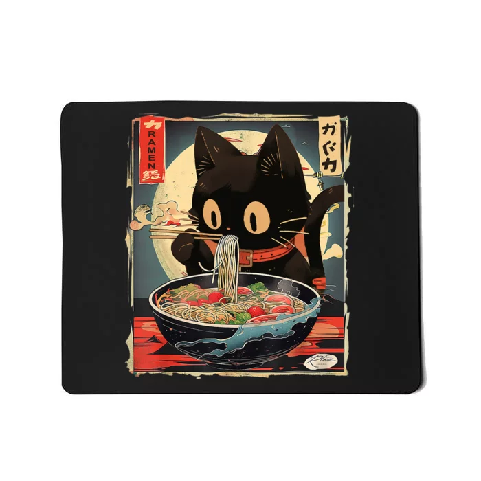 Kawaii Cat Eating Ramen Noodles Anime Gift Girl Teens Mousepad