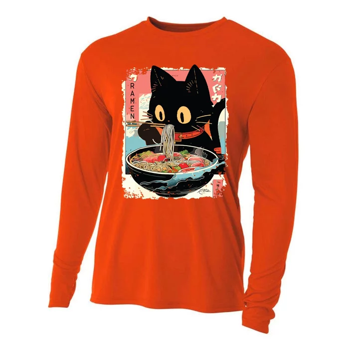 Kawaii Cat Eating Ramen Noodles Anime Cooling Performance Long Sleeve Crew