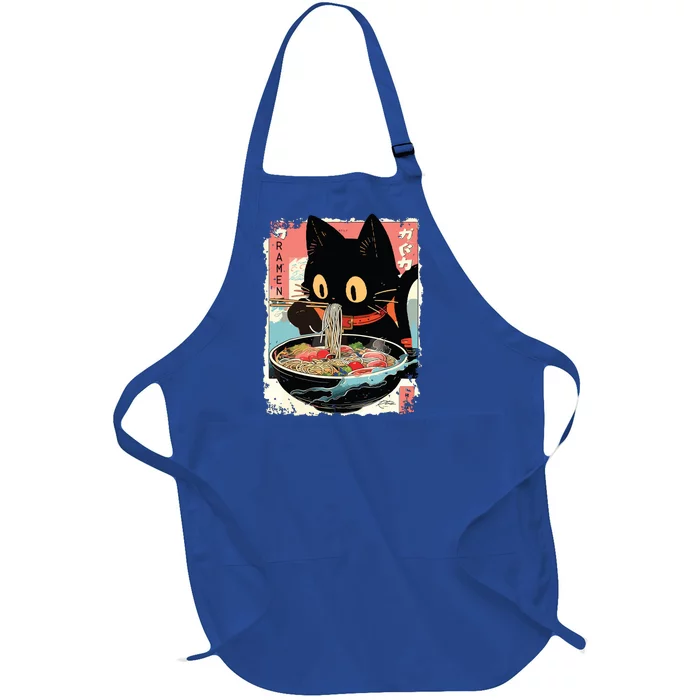 Kawaii Cat Eating Ramen Noodles Anime Full-Length Apron With Pocket