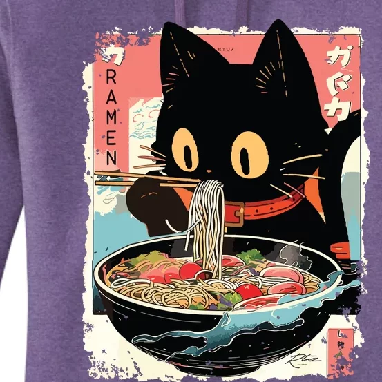 Kawaii Cat Eating Ramen Noodles Anime Women's Pullover Hoodie