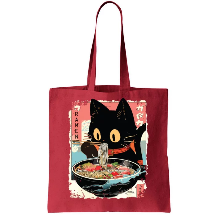 Kawaii Cat Eating Ramen Noodles Anime Tote Bag