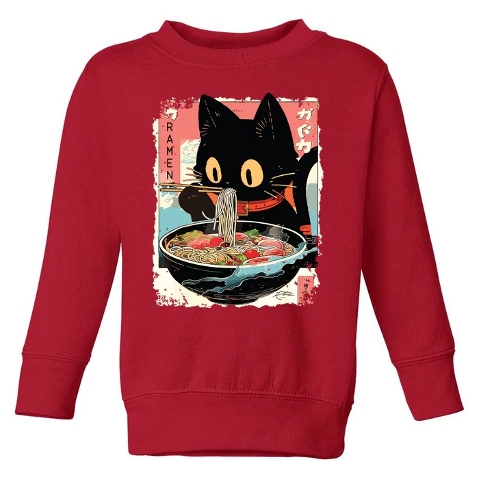 Kawaii Cat Eating Ramen Noodles Anime Toddler Sweatshirt