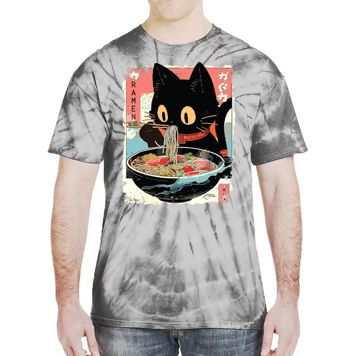 Kawaii Cat Eating Ramen Noodles Anime Tie-Dye T-Shirt