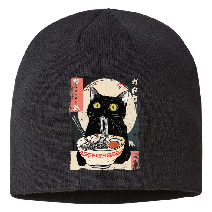 Kawaii Cat Eating Ramen Noodles Funny Anime Gift 8 1/2in Sustainable Knit Beanie