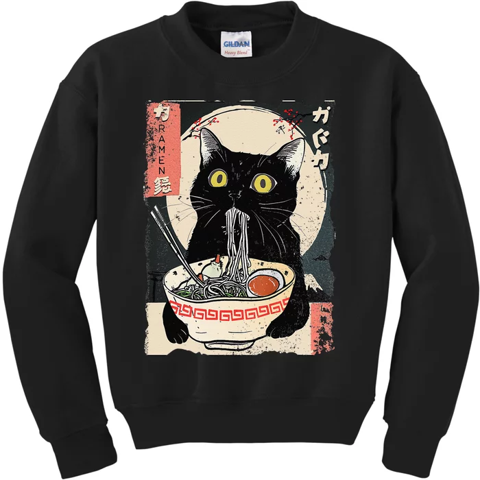 Kawaii Cat Eating Ramen Noodles Funny Anime Gift Kids Sweatshirt