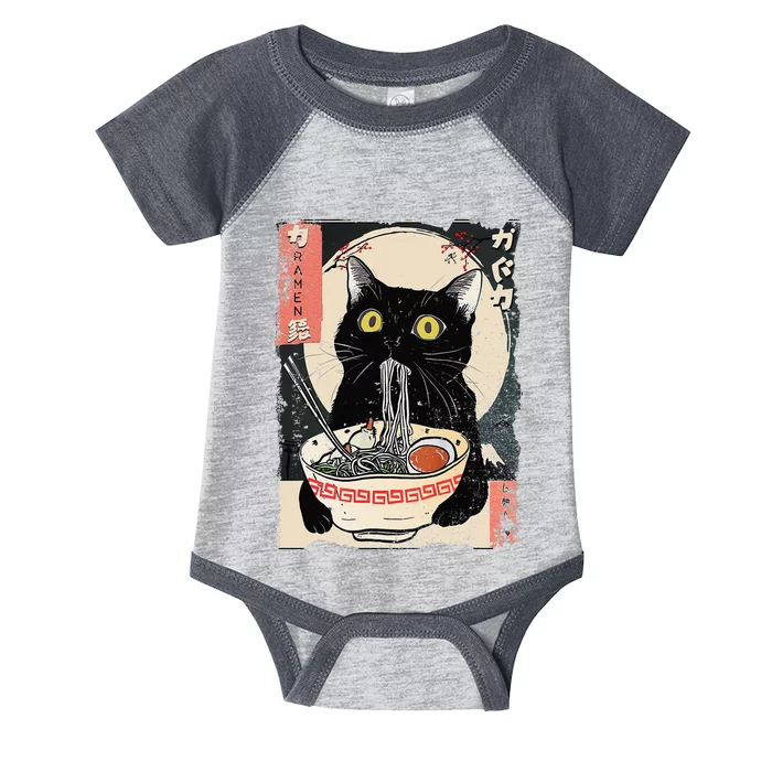 Kawaii Cat Eating Ramen Noodles Funny Anime Gift Infant Baby Jersey Bodysuit