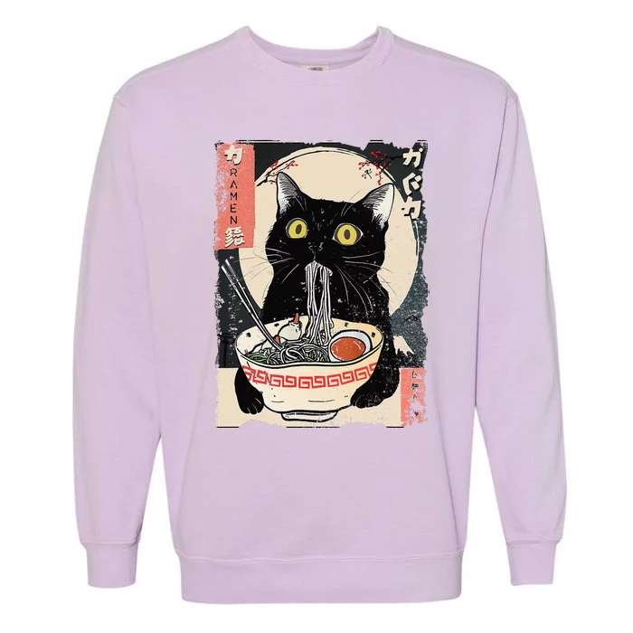 Kawaii Cat Eating Ramen Noodles Funny Anime Gift Garment-Dyed Sweatshirt