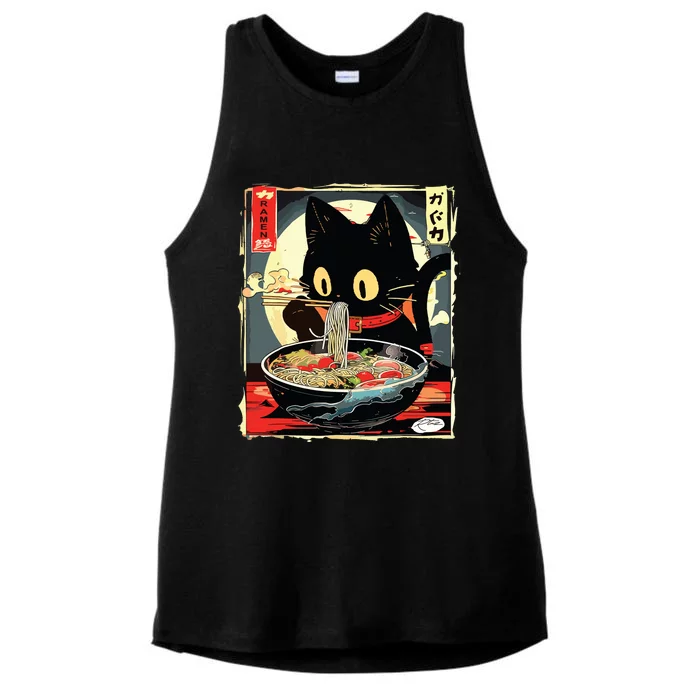 Kawaii Cat Eating Ramen Noodles Anime Gift Girl Ladies Tri-Blend Wicking Tank