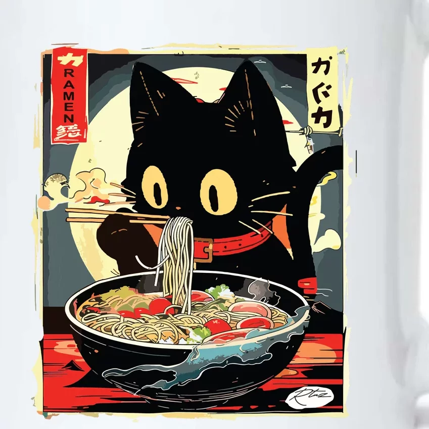 Kawaii Cat Eating Ramen Noodles Anime Gift Girl Black Color Changing Mug